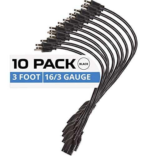 16//3 SJT Durable Electrical Extension Cord Set 10 Pack of 1 Foot Black Extension Cords